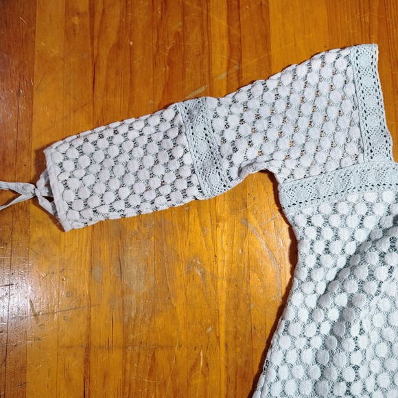 Solitaire Knit Crochet Polka Dot Square Neck 3/4 Sleeve‎ Top Size S Gray - Picture 2 of 11